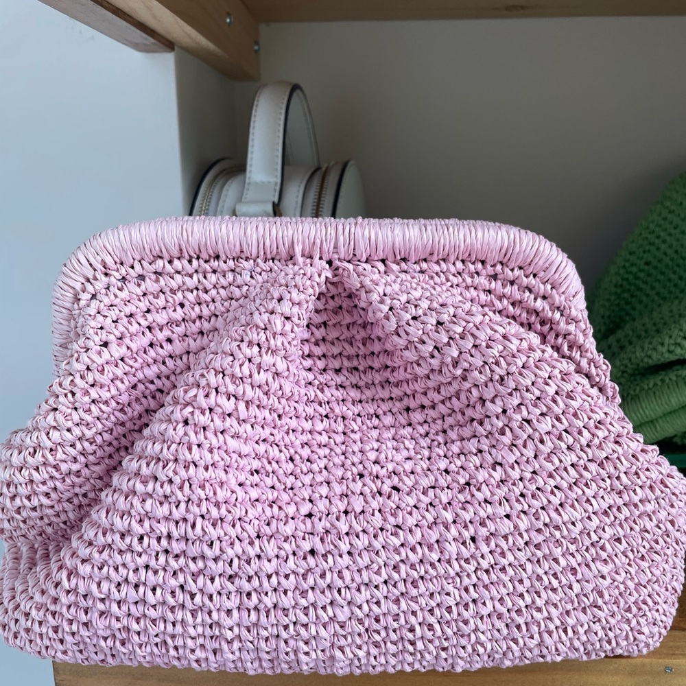 Pink Woven Clutch Bag